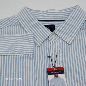 GAP Mens Oxford Shirt XL Blue White Striped Button Down Long Sleeve QMT4604S